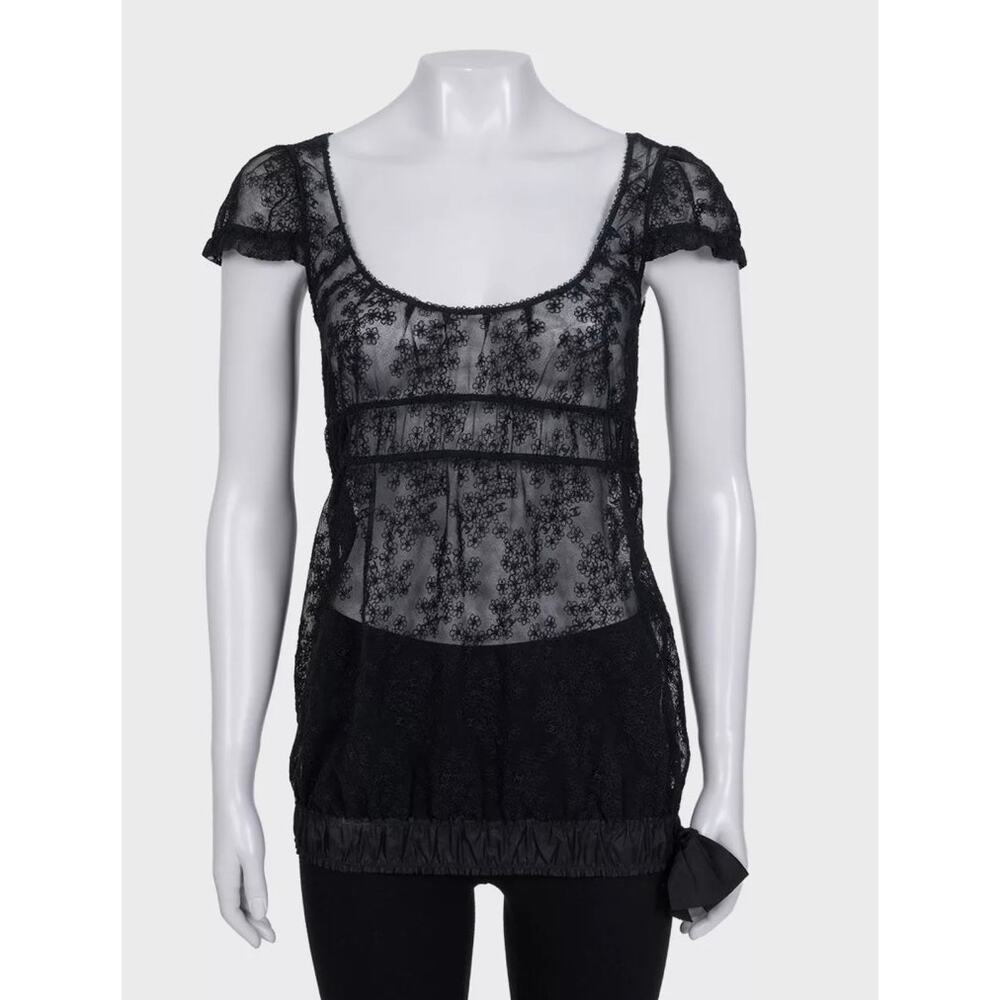 Chanel Elegant Black Lace Top with Bow - Size S / FR36